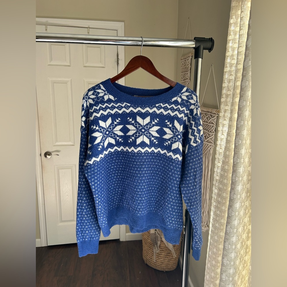 Blue and White Nordic Patterned Sweater